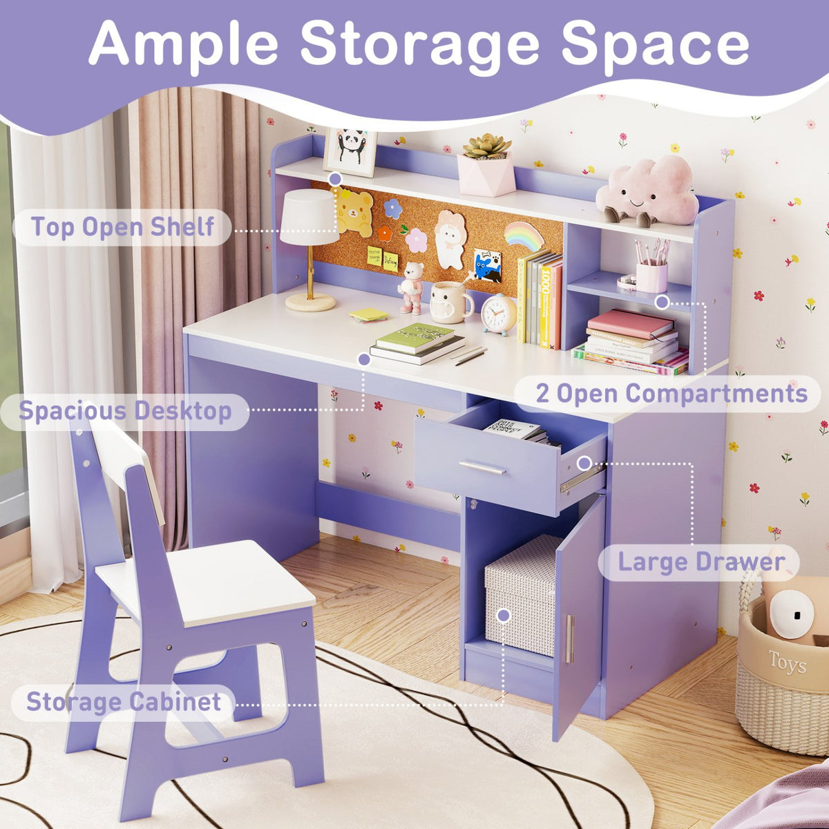 Kids Study Desk and Chair Set Student Table and Chair-Purple view 8