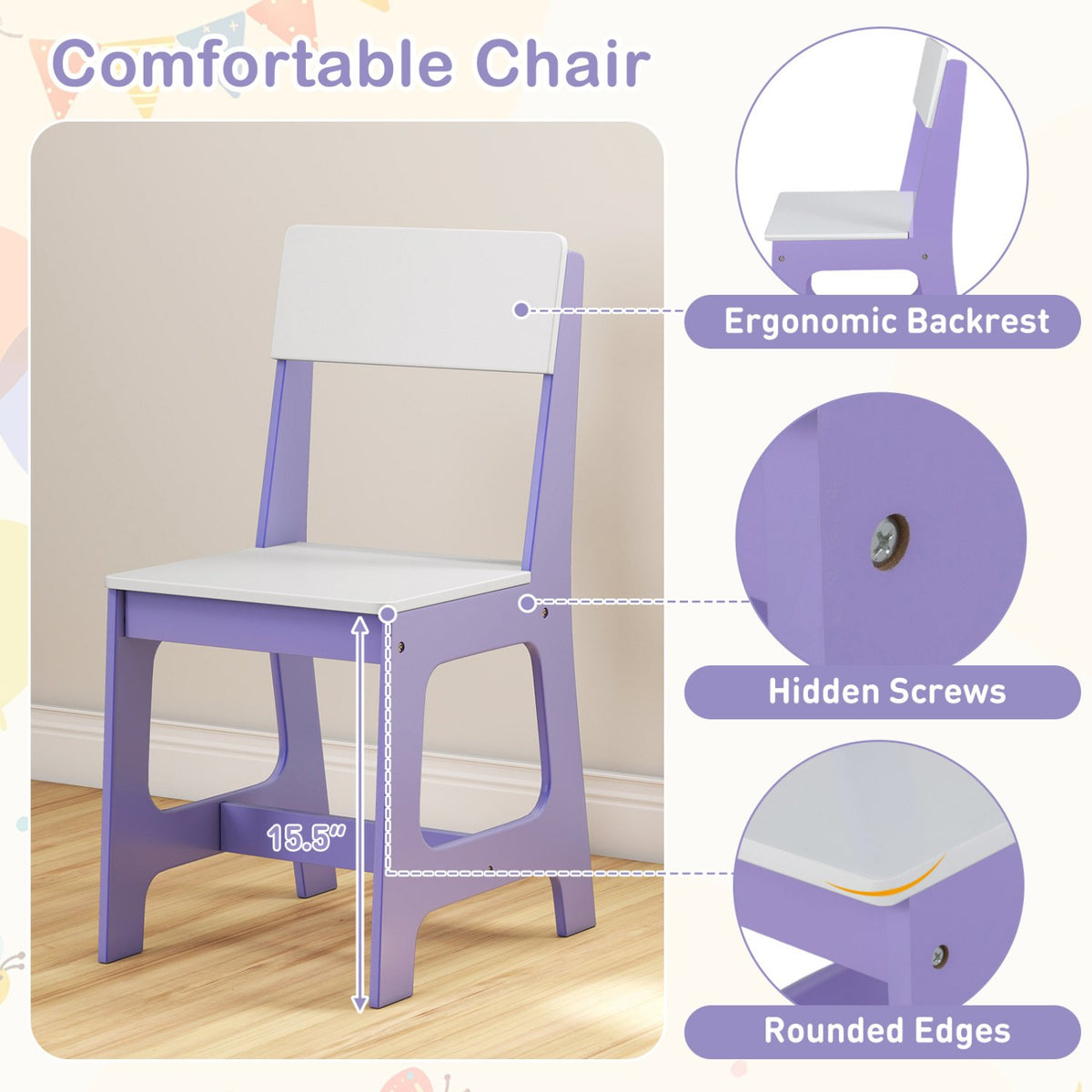 Kids Study Desk and Chair Set Student Table and Chair-Purple view 9