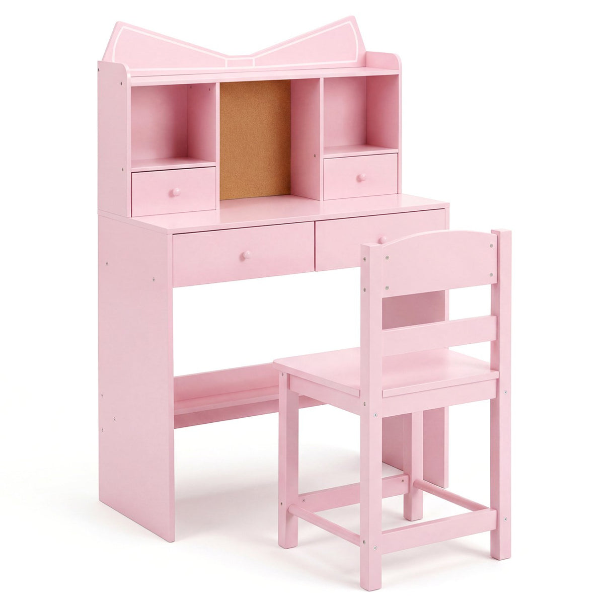 Kids Study Desk and Chair Set Student Writing Table with Chair Open Shelves Cork Bulletin Board-Pink view 4