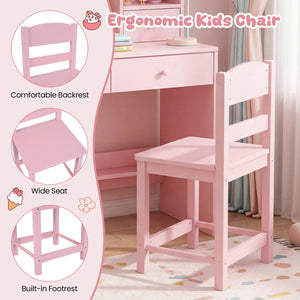 Kids Study Desk and Chair Set Student Writing Table with Chair Open Shelves Cork Bulletin Board-Pink view 7