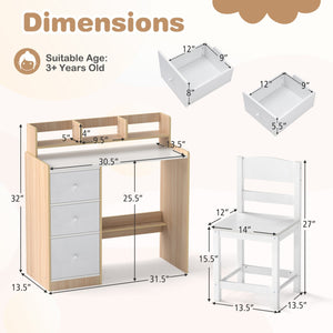 Kids Study Desk and Chair Set Wooden Children Writing Desk with Hutch and Storage Shelf for Arts-Natural view 5
