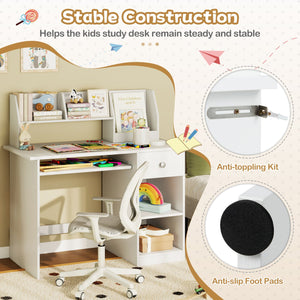 Kids Study Desk Children Writing Table with Hutch Drawer Shelves and Keyboard Tray-White view 8