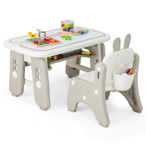 Kids Table and Chair Set with Flip-Top Bookshelf-Gray view 4