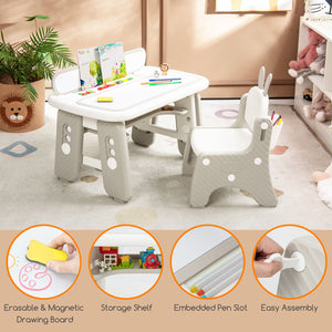 Kids Table and Chair Set with Flip-Top Bookshelf-Gray view 7