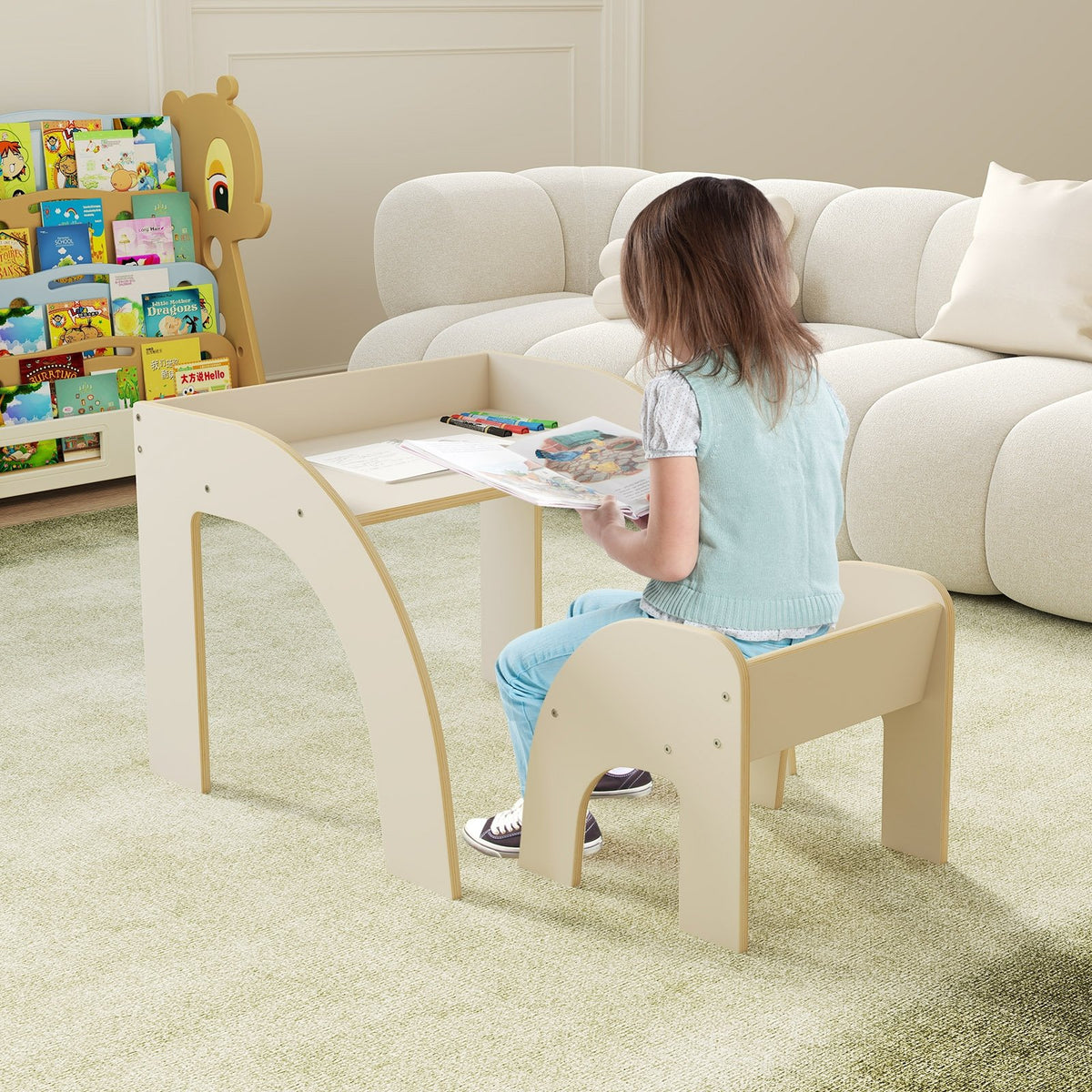 Kids Table and Chair Set with Wide Tabletop and Curved Edges for Kids Room-White view 2