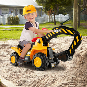 Ride on Push Car Bulldozer Digger Toy with Safety Helmet and Working Shovel view 2