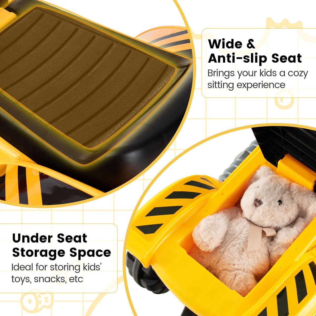 Ride on Push Car Bulldozer Digger Toy with Safety Helmet and Working Shovel view 8
