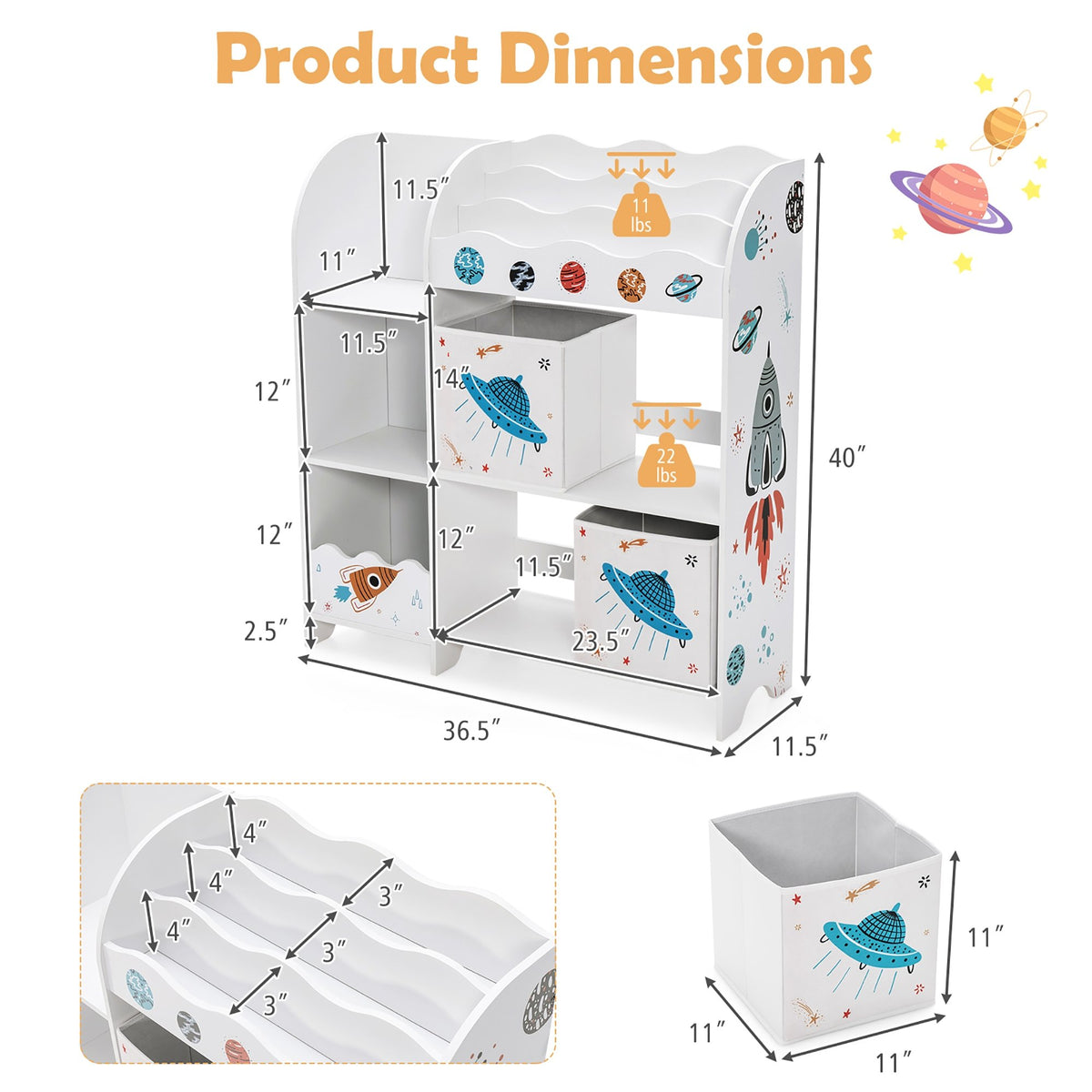 Kids Toy and Book Organizer Children Wooden Storage Cabinet with Storage Bins view 4
