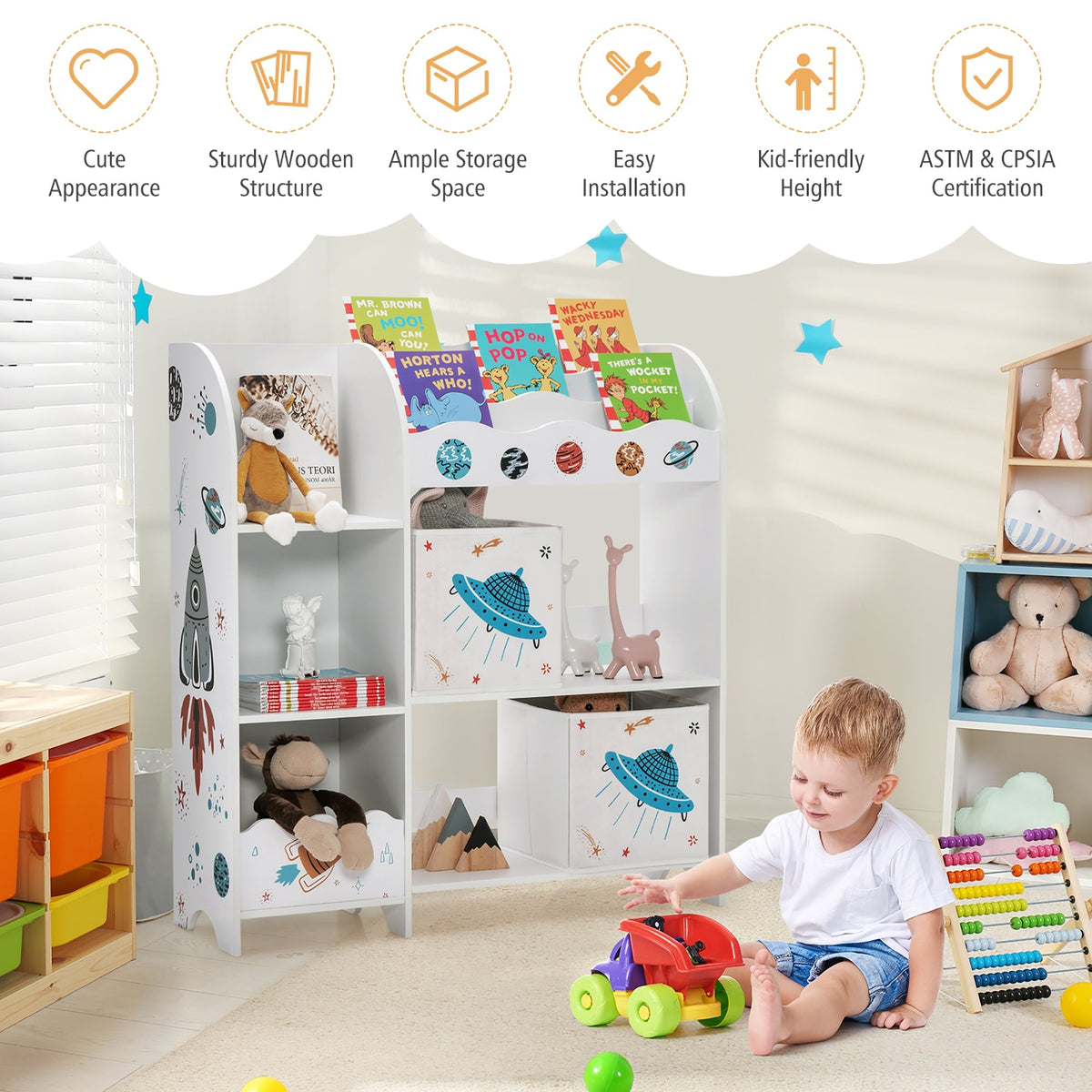 Kids Toy and Book Organizer Children Wooden Storage Cabinet with Storage Bins view 6