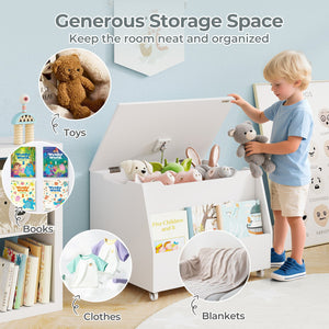 Wooden Mobile Toy Storage Organizer with Bookshelf and Lockable Wheels-White view 7