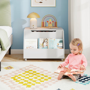 Wooden Mobile Toy Storage Organizer with Bookshelf and Lockable Wheels-White view 3