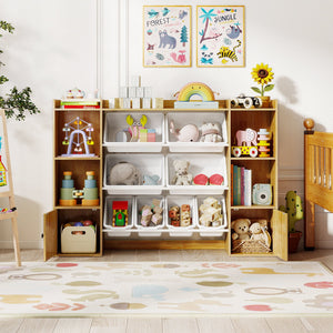 Kids Toy Storage and Bookshelf with Boxes and Open Shelves-Beige view 3