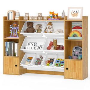 Kids Toy Storage and Bookshelf with Boxes and Open Shelves-Beige view 4