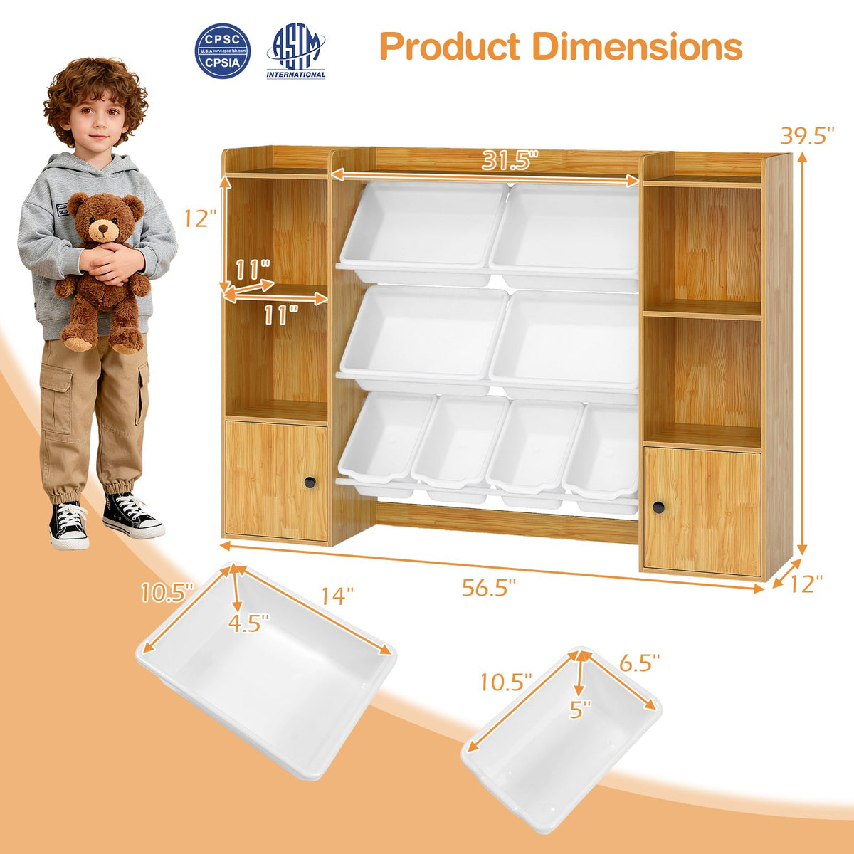 Kids Toy Storage and Bookshelf with Boxes and Open Shelves-Beige view 5