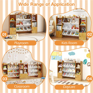 Kids Toy Storage and Bookshelf with Boxes and Open Shelves-Beige view 9