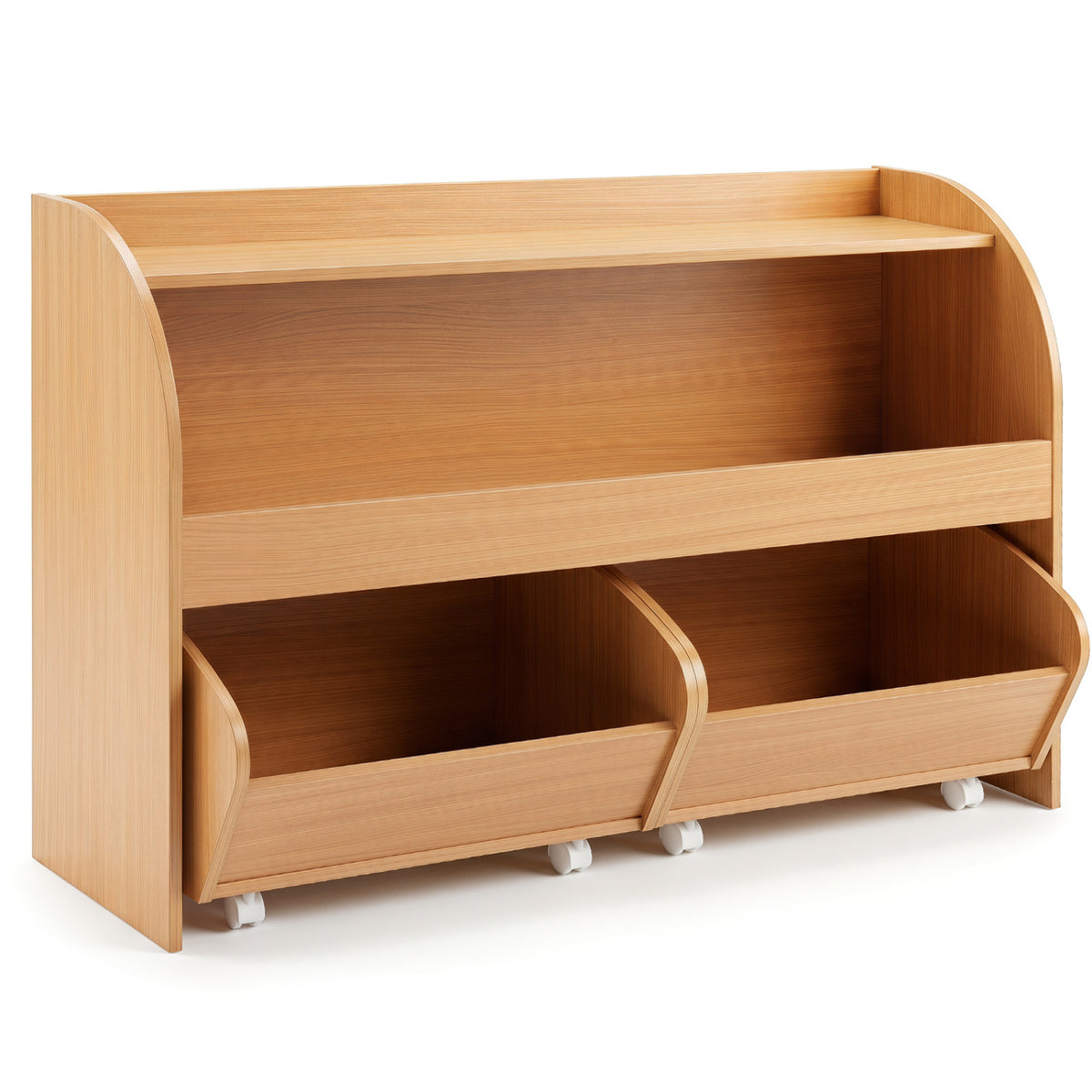 Kids Toy Storage Organizer with 2 Rolling Drawers & 3-Tier Bookshelf for Playroom-Natural view 4