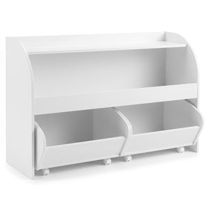 Kids Toy Storage Organizer with 2 Rolling Drawers & 3-Tier Bookshelf for Playroom-White view 4