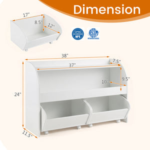 Kids Toy Storage Organizer with 2 Rolling Drawers & 3-Tier Bookshelf for Playroom-White view 5