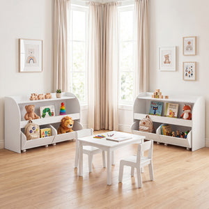 Kids Toy Storage Organizer with 2 Rolling Drawers & 3-Tier Bookshelf for Playroom-White view 6