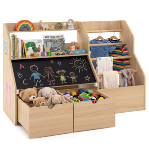 Kids Toy Storage Organizer with Flip-up Blackboard-Natural view 3