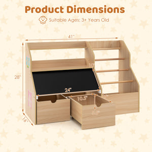 Kids Toy Storage Organizer with Flip-up Blackboard-Natural view 4