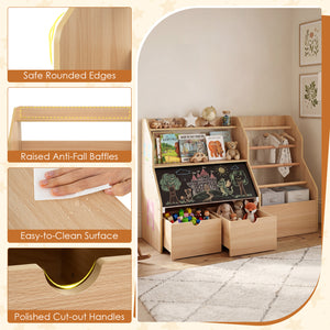 Kids Toy Storage Organizer with Flip-up Blackboard-Natural view 5