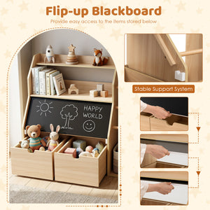 Kids Toy Storage Organizer with Flip-up Blackboard-Natural view 7