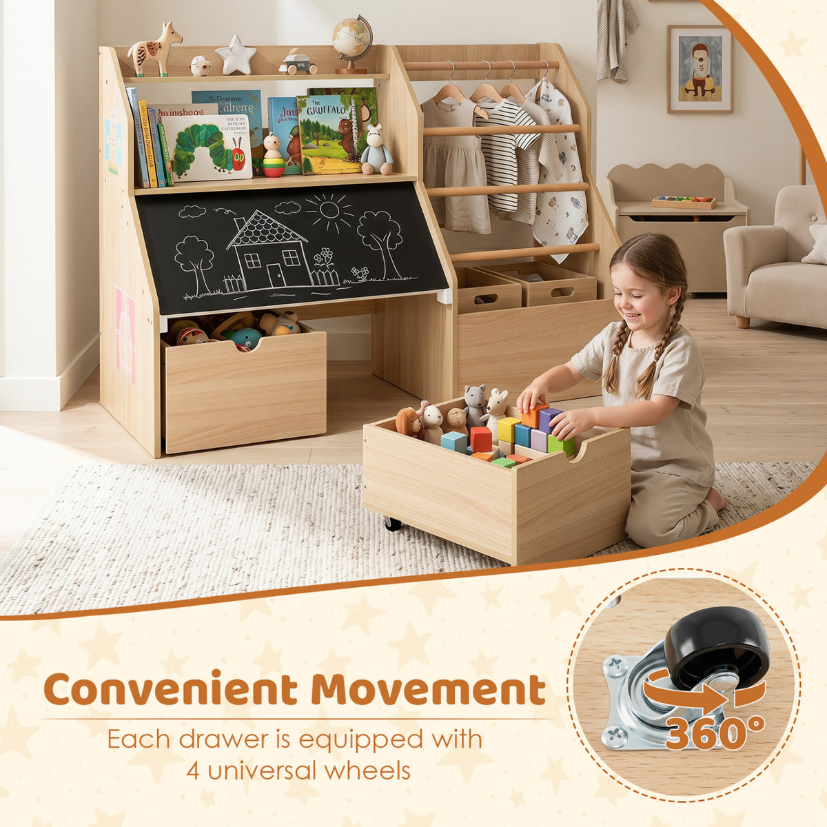 Kids Toy Storage Organizer with Flip-up Blackboard-Natural view 8