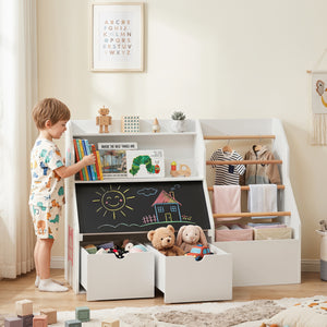 Kids Toy Storage Organizer with Flip-up Blackboard-White view 2