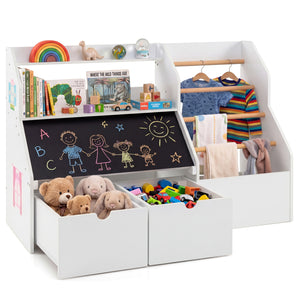 Kids Toy Storage Organizer with Flip-up Blackboard-White view 3