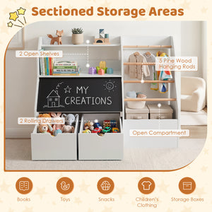 Kids Toy Storage Organizer with Flip-up Blackboard-White view 5
