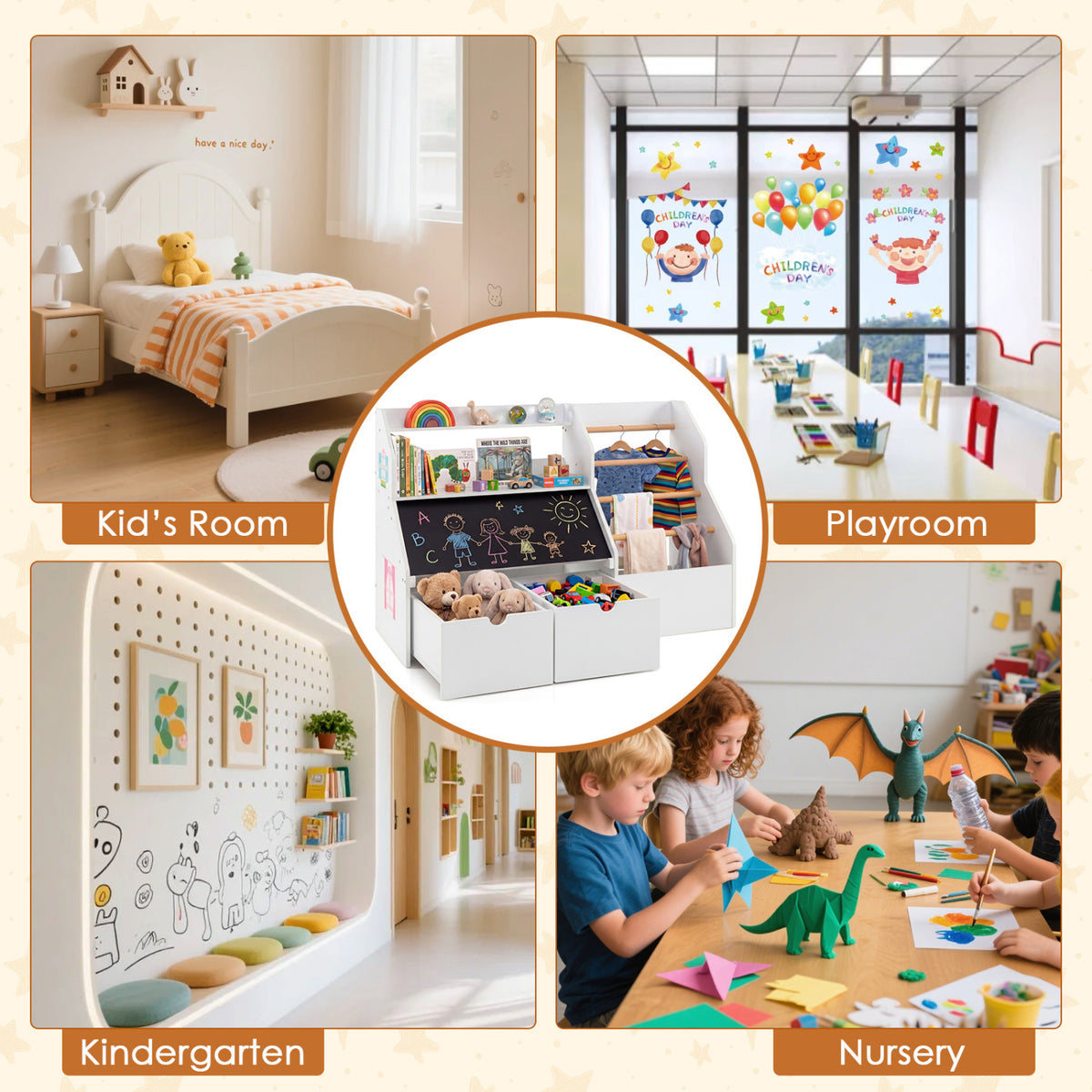 Kids Toy Storage Organizer with Flip-up Blackboard-White view 8