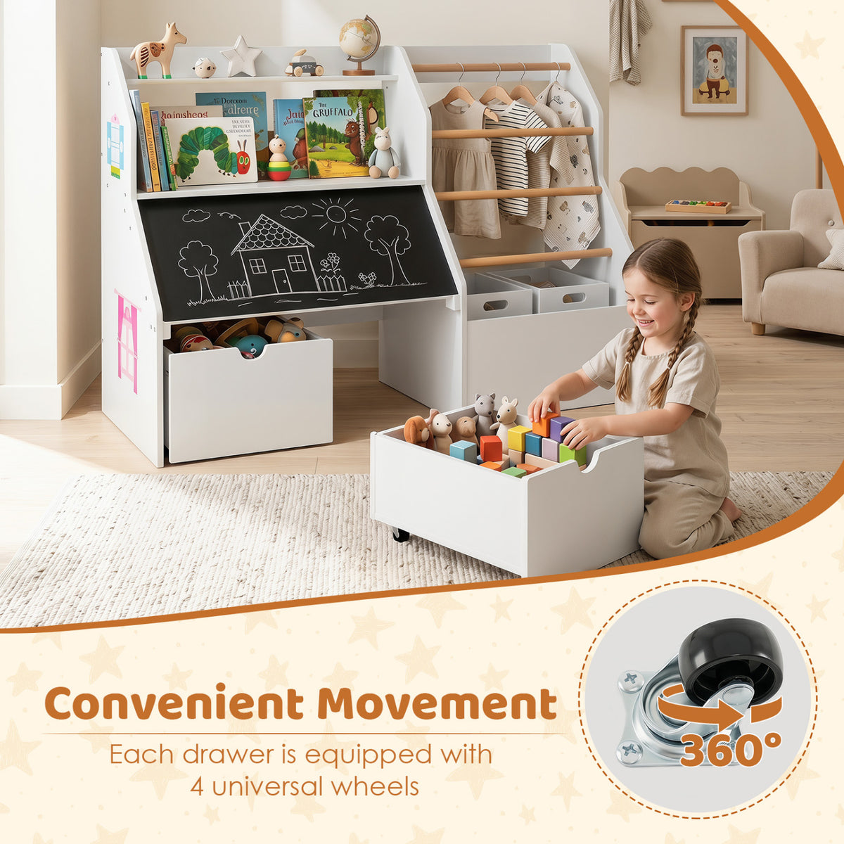 Kids Toy Storage Organizer with Flip-up Blackboard-White view 9