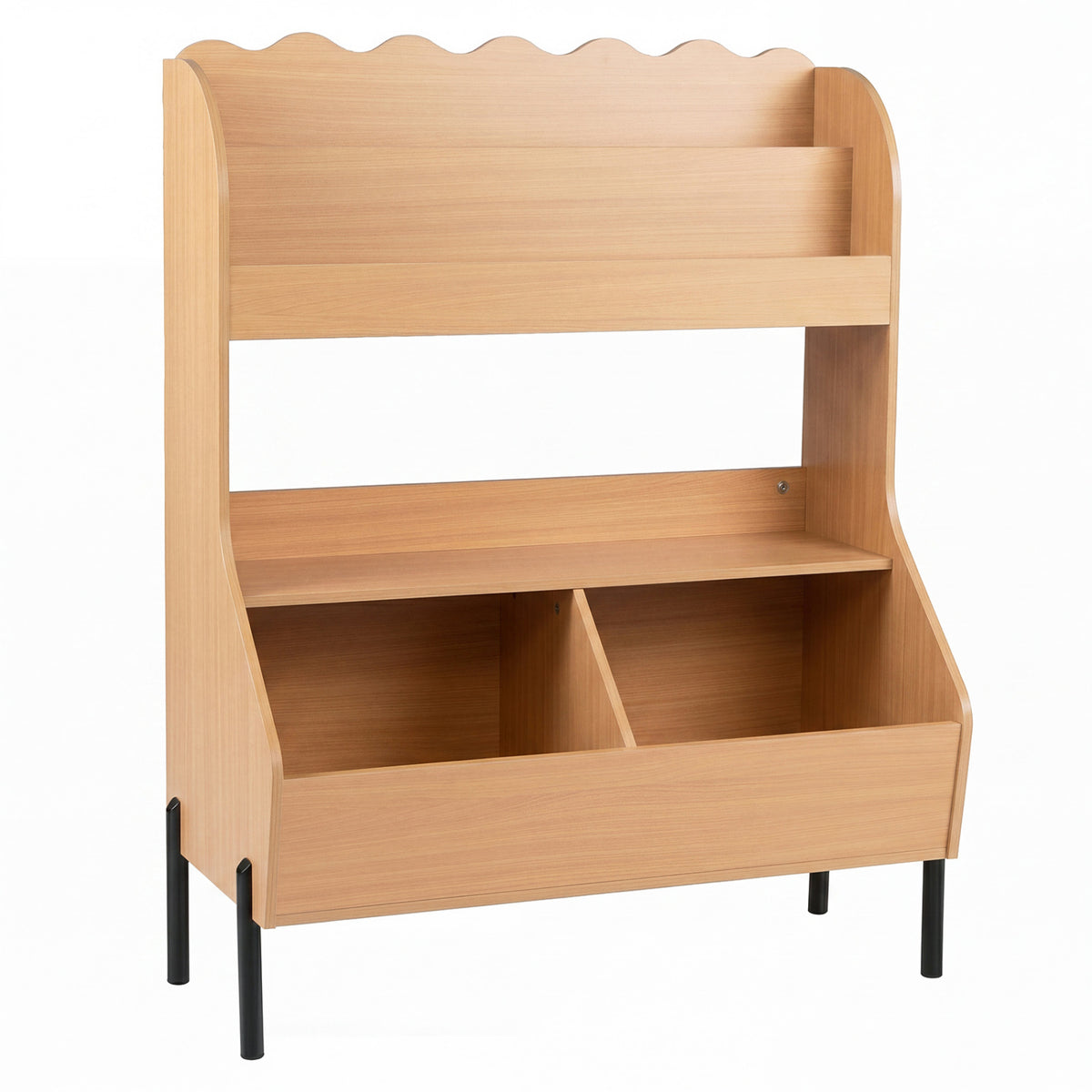 Kids Toy Storage Organizer Wooden Montessori Bookshelf with 2 Storage Bins-Natural view 2