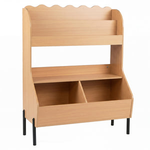 Kids Toy Storage Organizer Wooden Montessori Bookshelf with 2 Storage Bins-Natural view 2