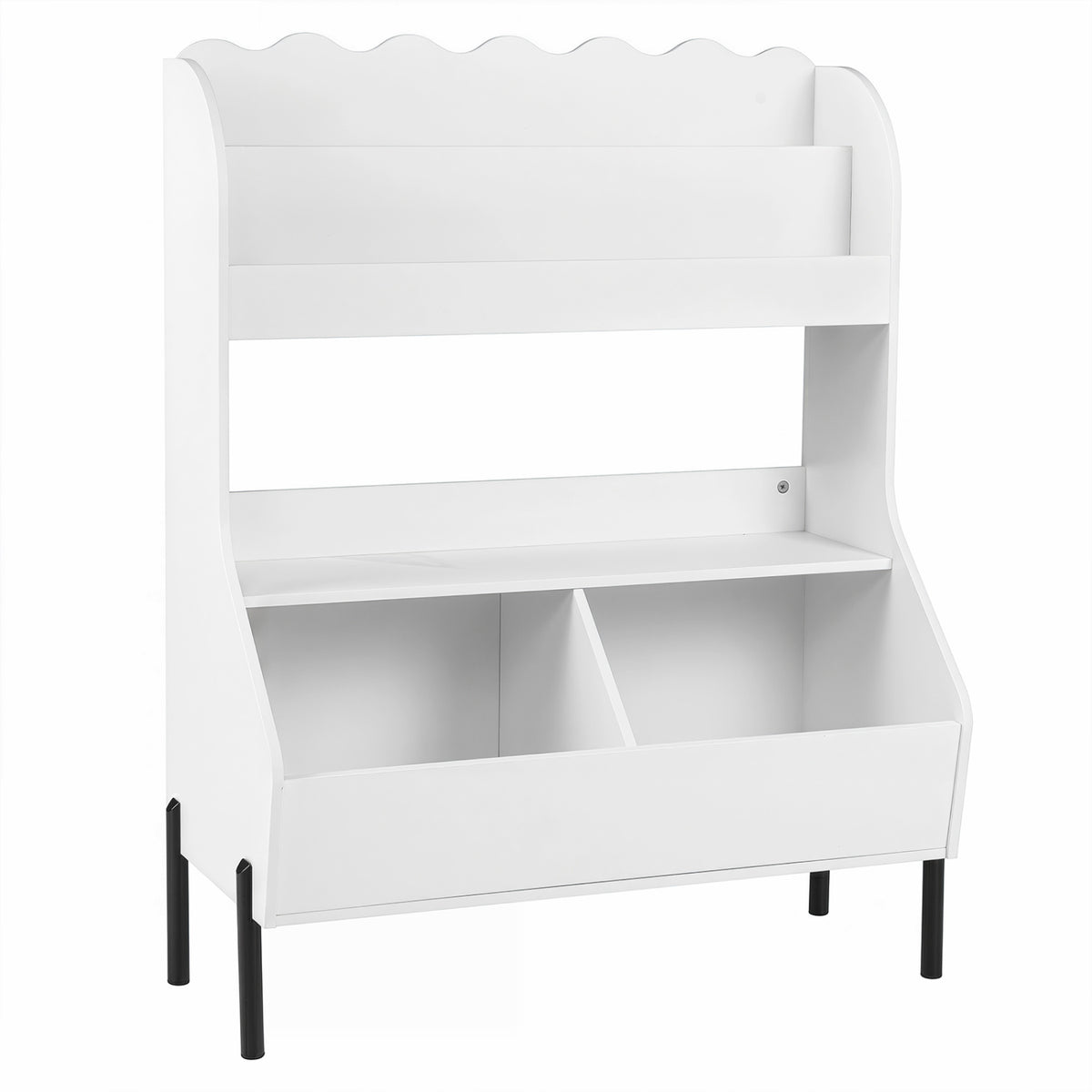 Kids Toy Storage Organizer Wooden Montessori Bookshelf with 2 Storage Bins-White view 2