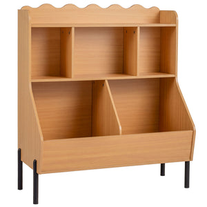 Kids Toy Storage Organizer Wooden Montessori Bookshelf with 5 Storage Cubes-Natural view 2