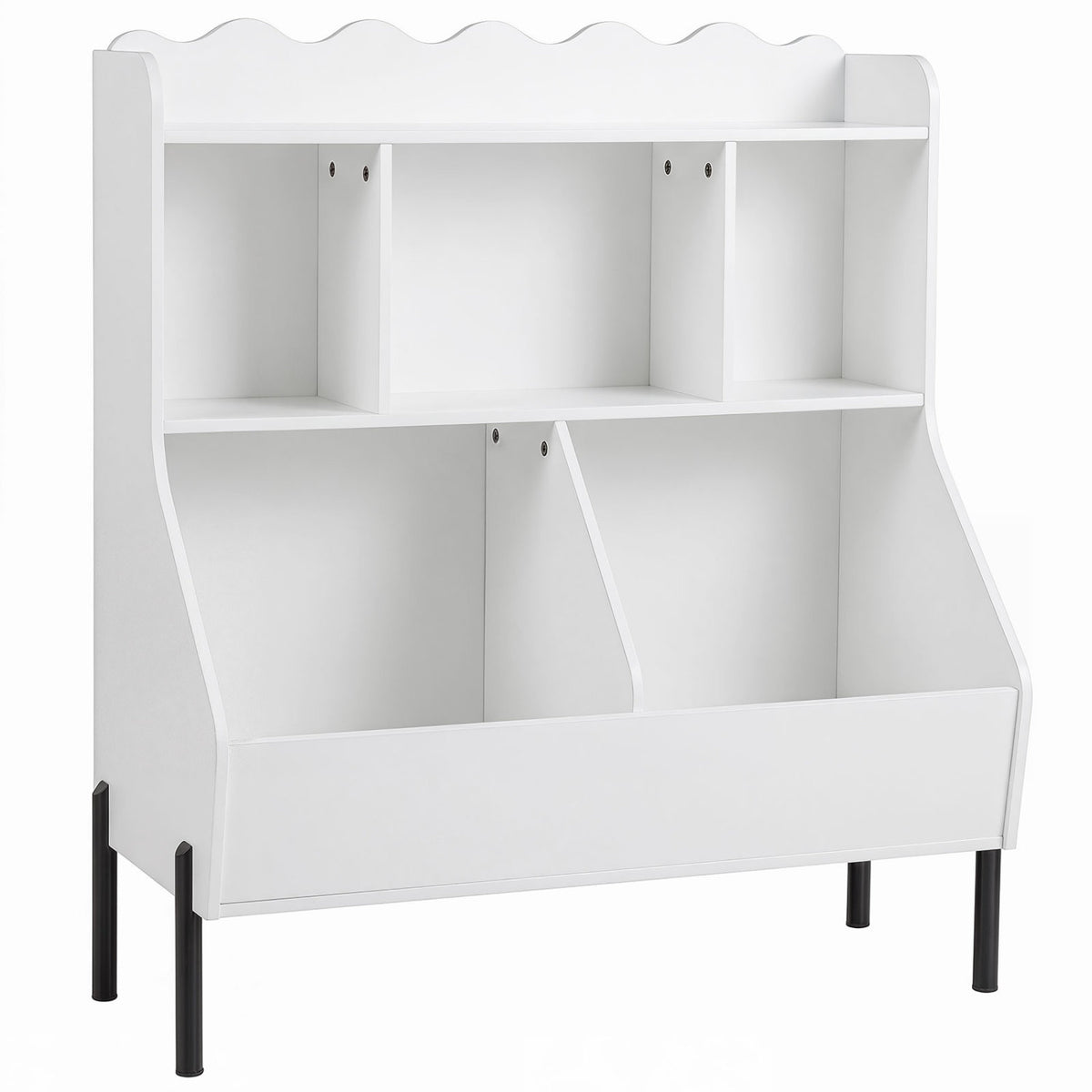 Kids Toy Storage Organizer Wooden Montessori Bookshelf with 5 Storage Cubes-White view 2