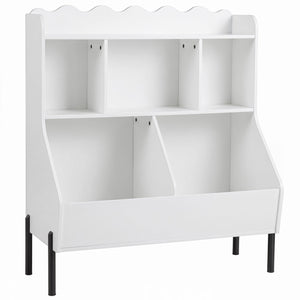 Kids Toy Storage Organizer Wooden Montessori Bookshelf with 5 Storage Cubes-White view 2