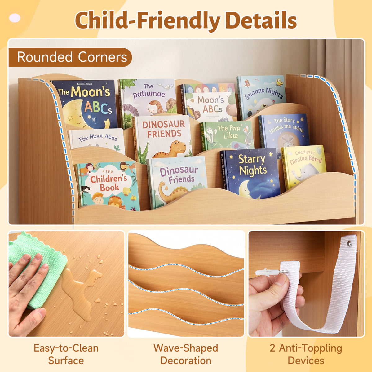 Kids Toy Wooden Storage Organizer with 2 Rolling Drawers for Kids Room-Natrual view 7