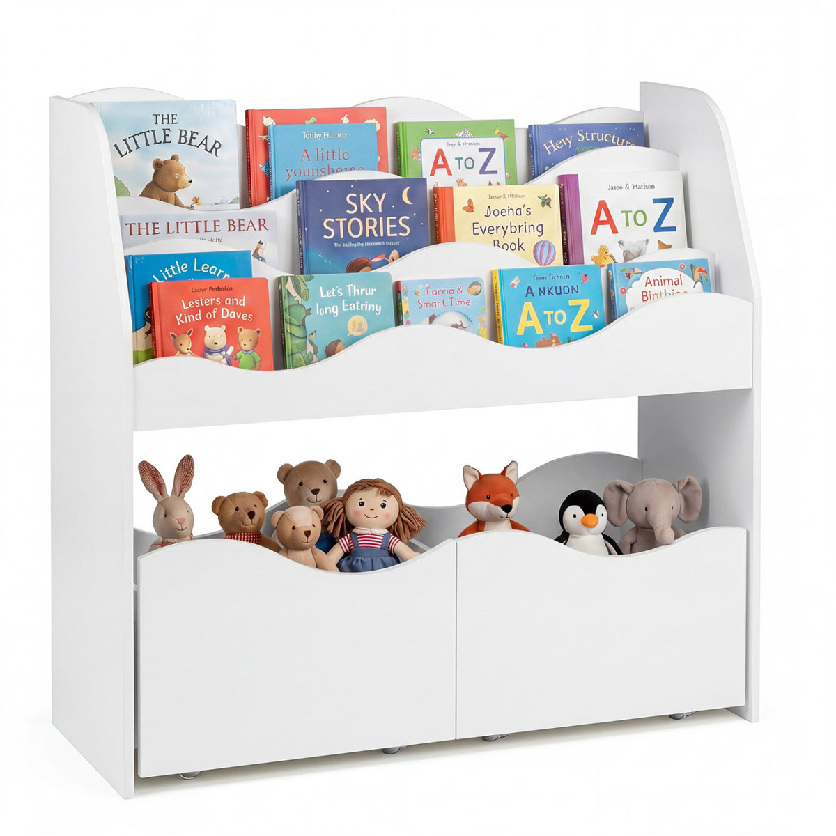 Kids Toy Wooden Storage Organizer with 2 Rolling Drawers for Kids Room-White view 4