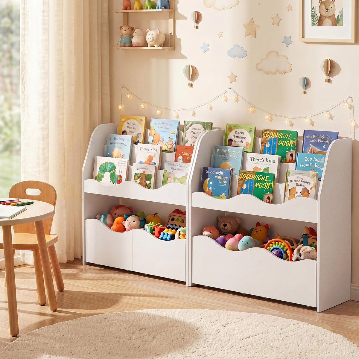 Kids Toy Wooden Storage Organizer with 2 Rolling Drawers for Kids Room-White view 6