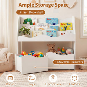 Kids Toy Wooden Storage Organizer with 2 Rolling Drawers for Kids Room-White view 8