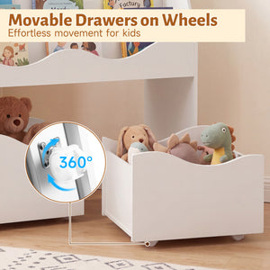 Kids Toy Wooden Storage Organizer with 2 Rolling Drawers for Kids Room-White view 9