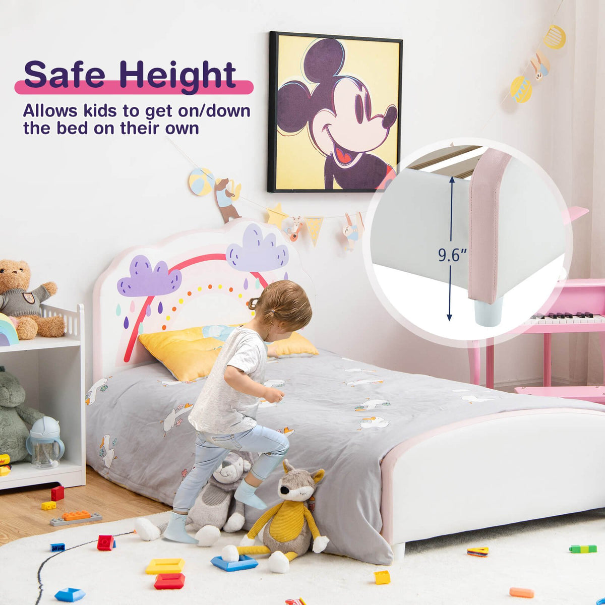 Kids Twin Size Upholstered Platform Wooden Bed with Rainbow Pattern view 3