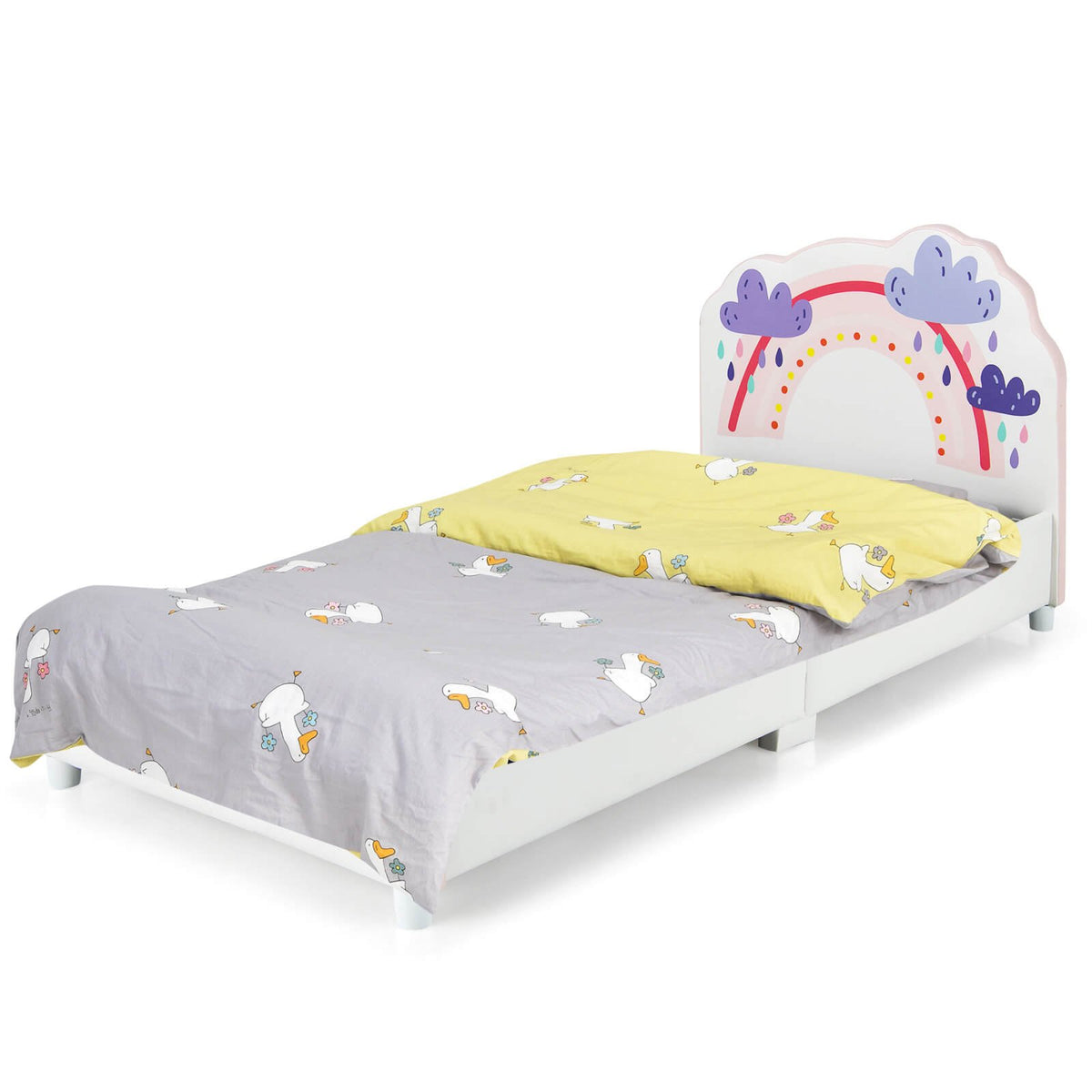 Kids Twin Size Upholstered Platform Wooden Bed with Rainbow Pattern view 4