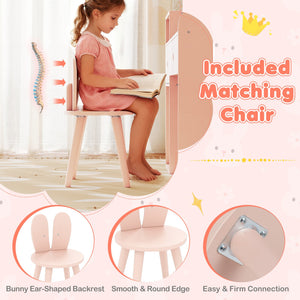 Kids Vanity Desk and Chair Set with Lights, Open Shelves-Pink view 9