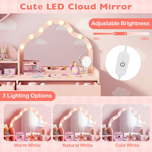 Kids Vanity Desk with Mirror and Lights Princess Pretend Play Dressing Table-Pink view 8