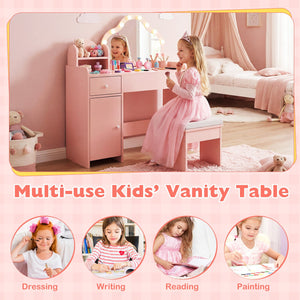 Kids Vanity Desk with Mirror and Lights Princess Pretend Play Dressing Table-Pink view 9