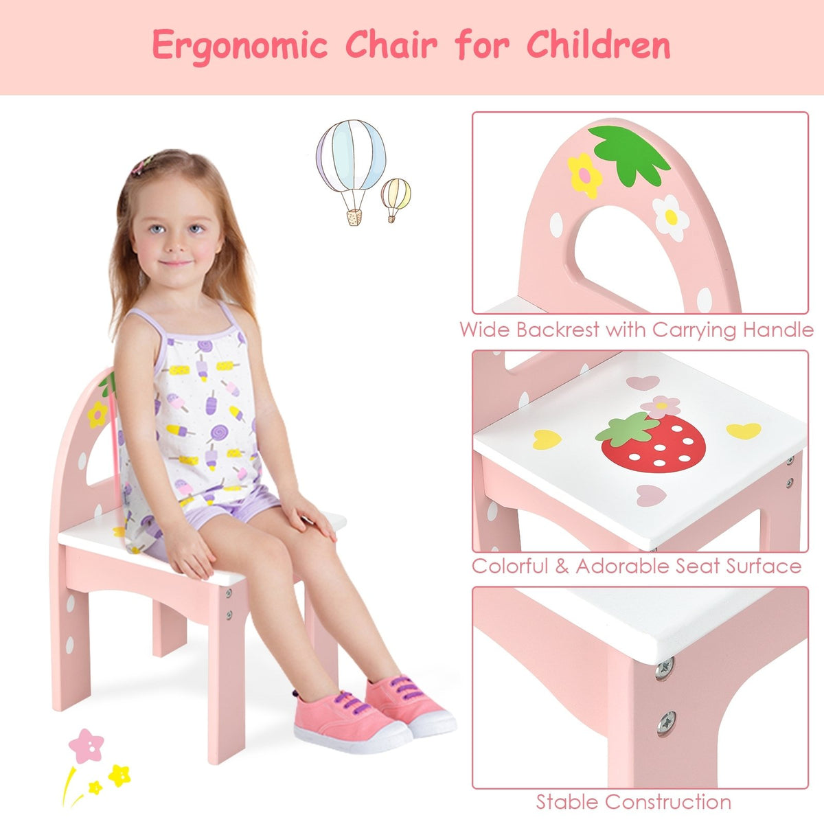 Kids Vanity Princess Makeup Dressing Table Chair Set with Tri-fold Mirror-Pink view 8